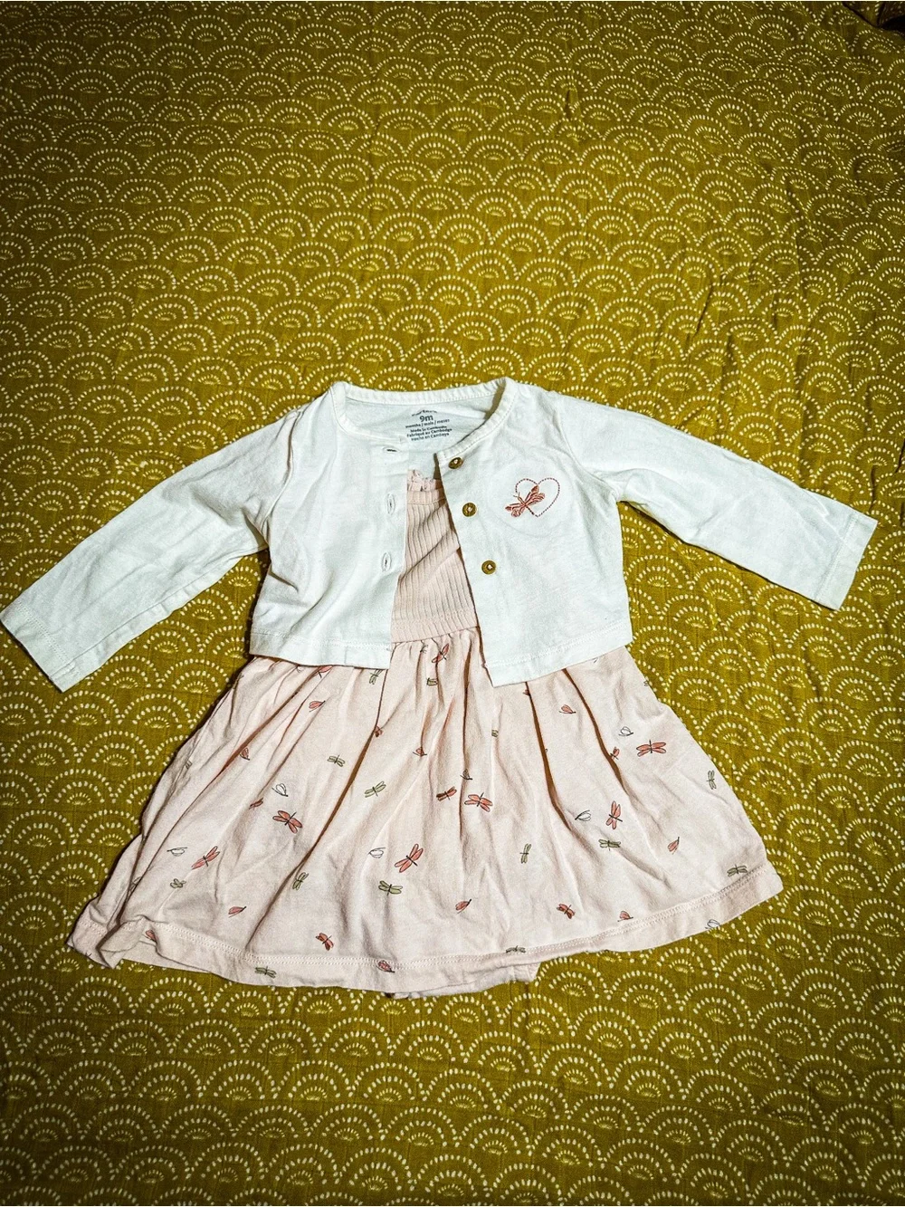 Carter's Light Pink Dragonfly Dress with White Cardigan
